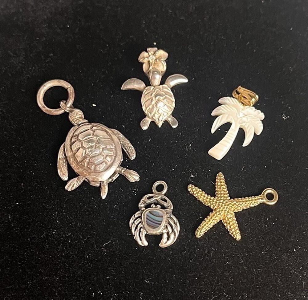Vintage Charm Pendant Lot Crab Turtle Sterling Silver 925 + Palm Tree Starfish